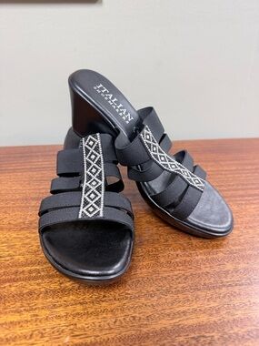 Italian Shoemakers Black Beaded Strappy Slide Sandals